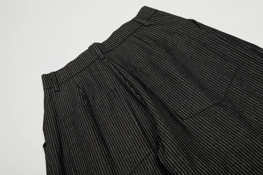 Pleated Striped Casual Pants Mens Retro Autumn Winter Baggy Wide Leg Pants Man Trousers