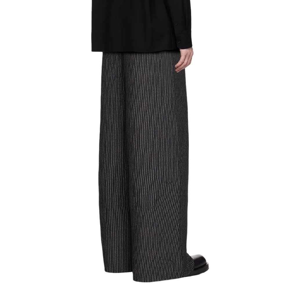Pleated Striped Casual Pants Mens Retro Autumn Winter Baggy Wide Leg Pants Man Trousers