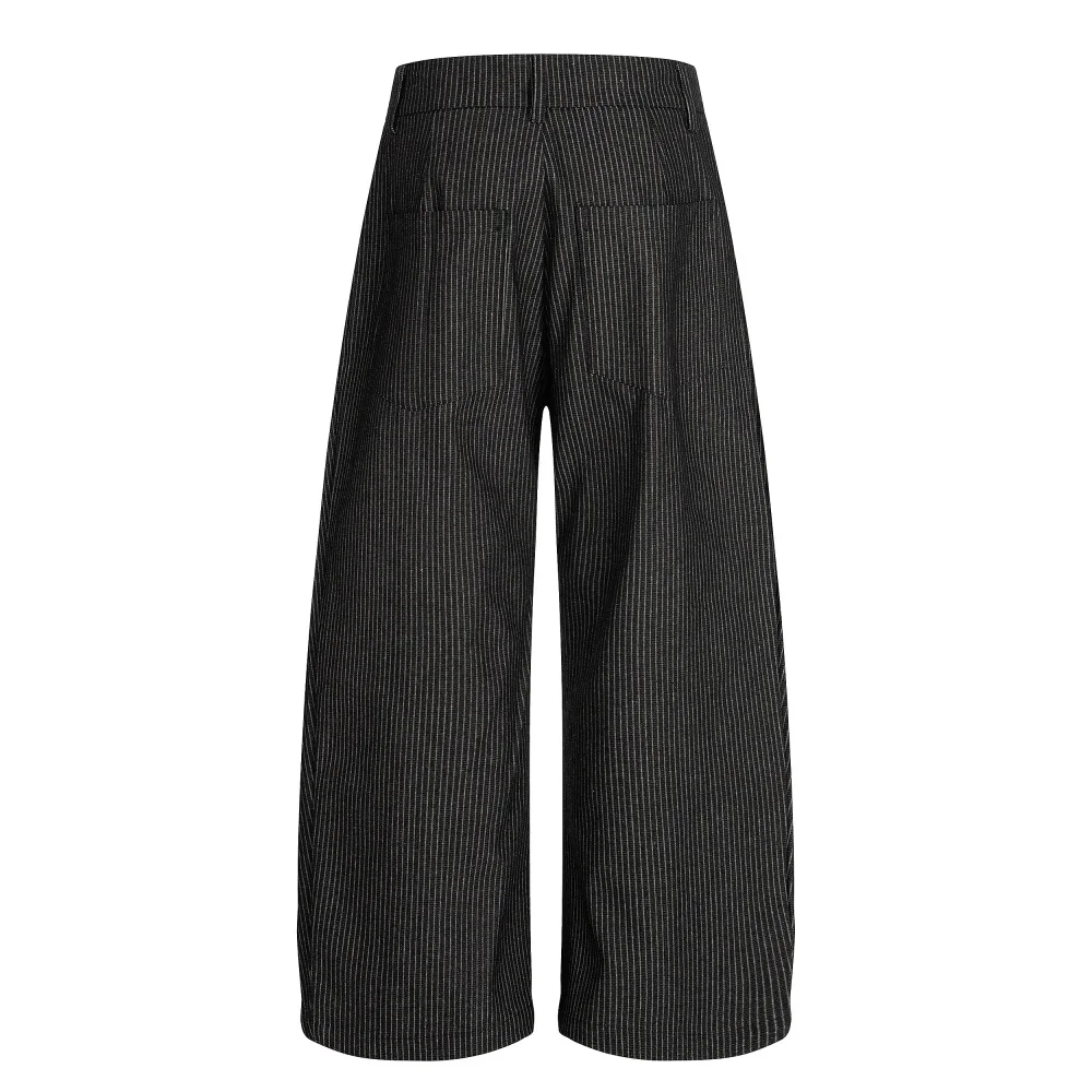 Pleated Striped Casual Pants Mens Retro Autumn Winter Baggy Wide Leg Pants Man Trousers