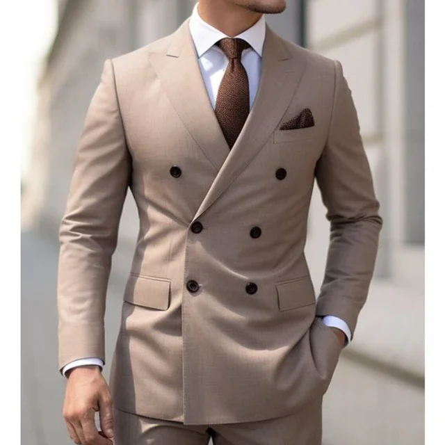 Sage Green Men's Wedding Suits Solid Color 2 Piece Daily Double Breasted Six-buttons Blazer Pants Formal Business Suit Set