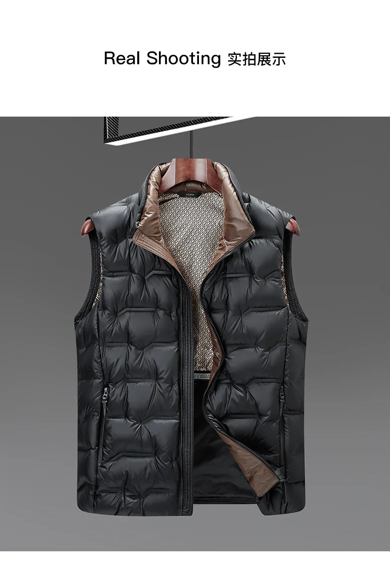 2026 Winter New Down Vest Coat Waterproof Fabric 90% Duck Down Content Thickened Warm Fashion Casual Down Shoulder