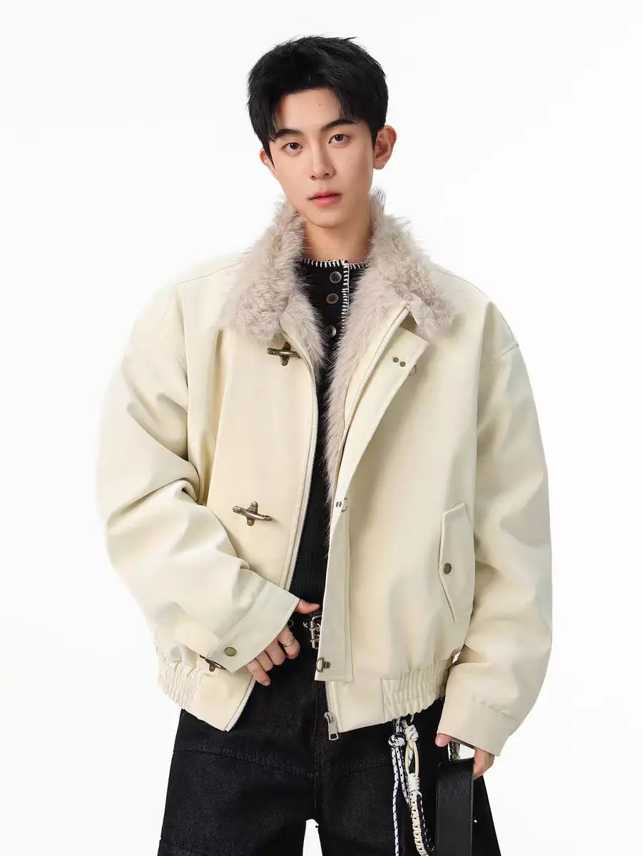 Inner Wool Thickened Bomber Jacket American Men's And Women's Aircraft Buckle Retro Fashion Stand-Up Collar Parka Retro Jackets