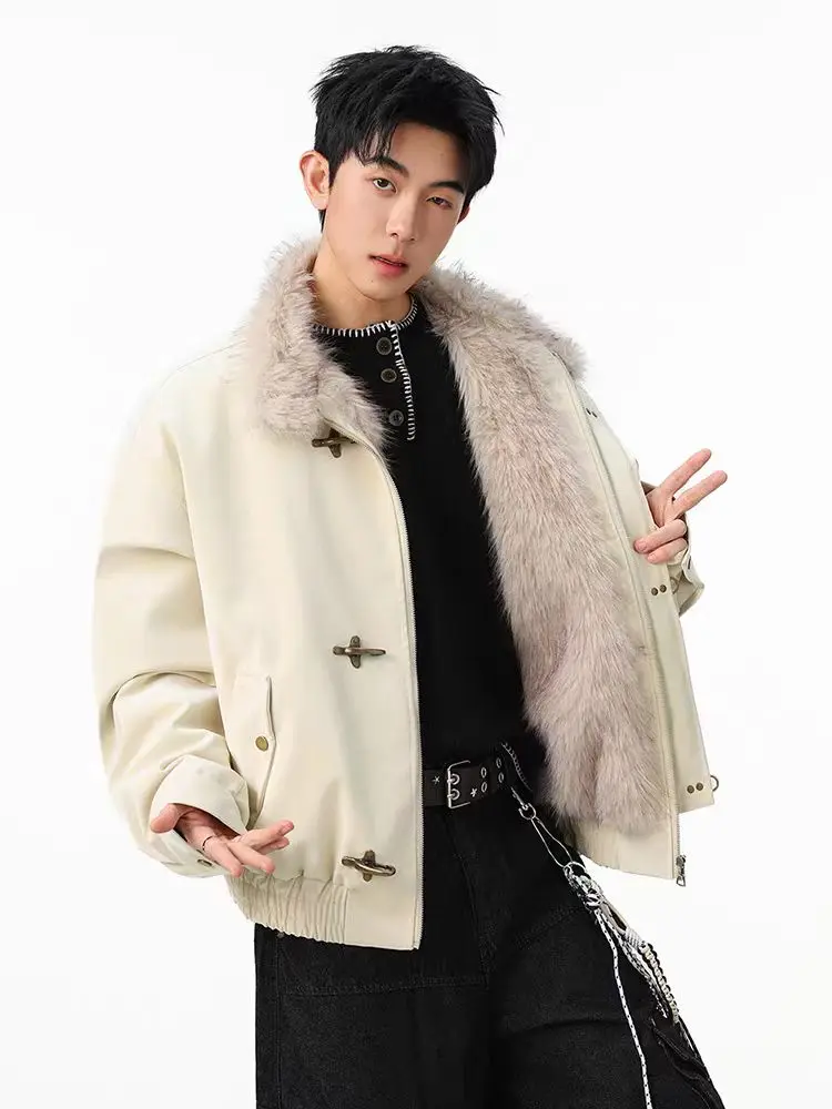 Inner Wool Thickened Bomber Jacket American Men's And Women's Aircraft Buckle Retro Fashion Stand-Up Collar Parka Retro Jackets