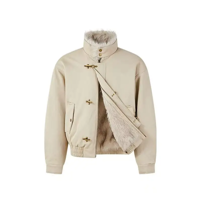 Inner Wool Thickened Bomber Jacket American Men's And Women's Aircraft Buckle Retro Fashion Stand-Up Collar Parka Retro Jackets