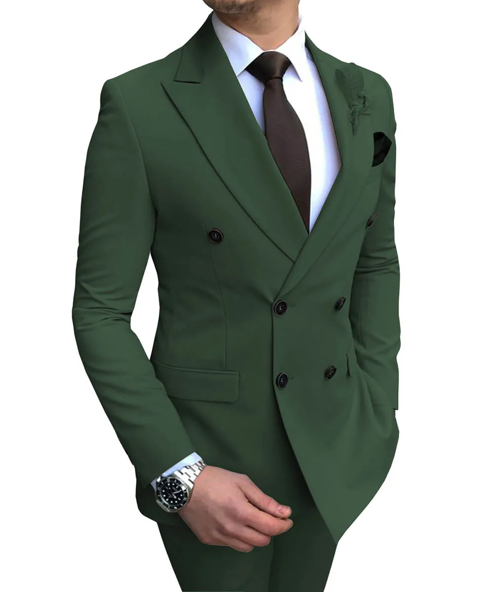2026 New Beige Men's Suit 2 Pieces Double Breasted Notch Lapel Flat Slim Fit Casual Tuxedos For Wedding(Blazer+Pants)