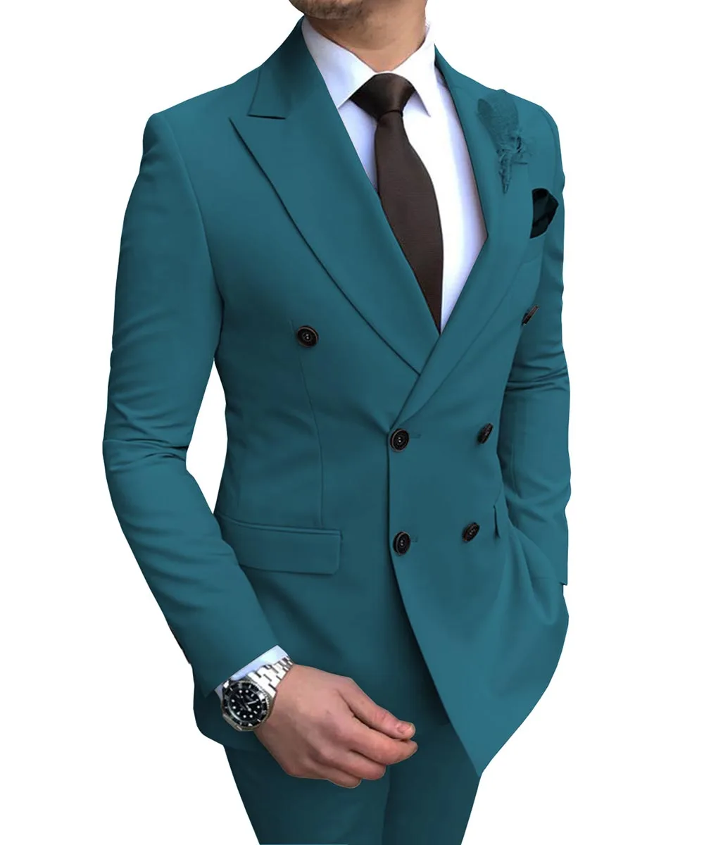2026 New Beige Men's Suit 2 Pieces Double Breasted Notch Lapel Flat Slim Fit Casual Tuxedos For Wedding(Blazer+Pants)