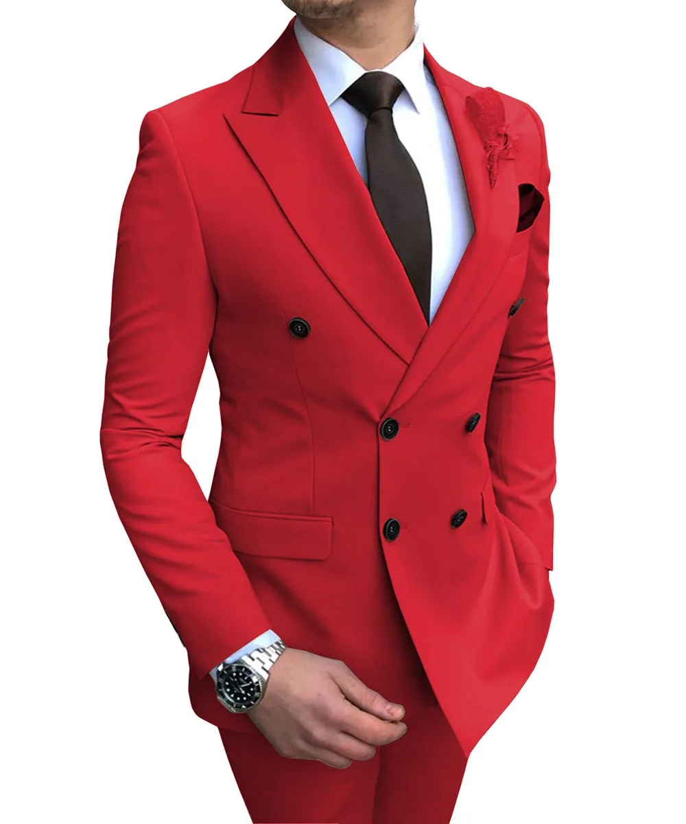 2026 New Beige Men's Suit 2 Pieces Double Breasted Notch Lapel Flat Slim Fit Casual Tuxedos For Wedding(Blazer+Pants)