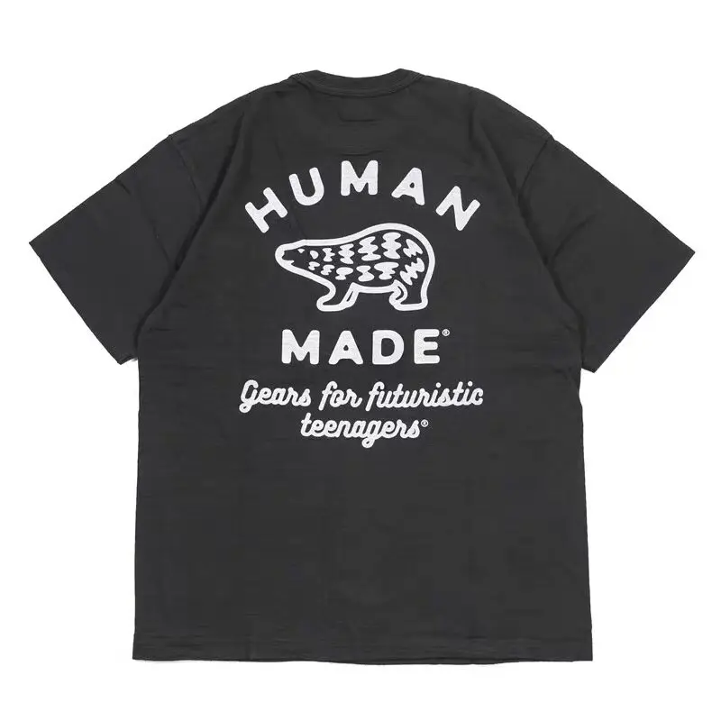 Human Made Polar Bear Print Back Graphic Tee with Heart Pocket for Lovers