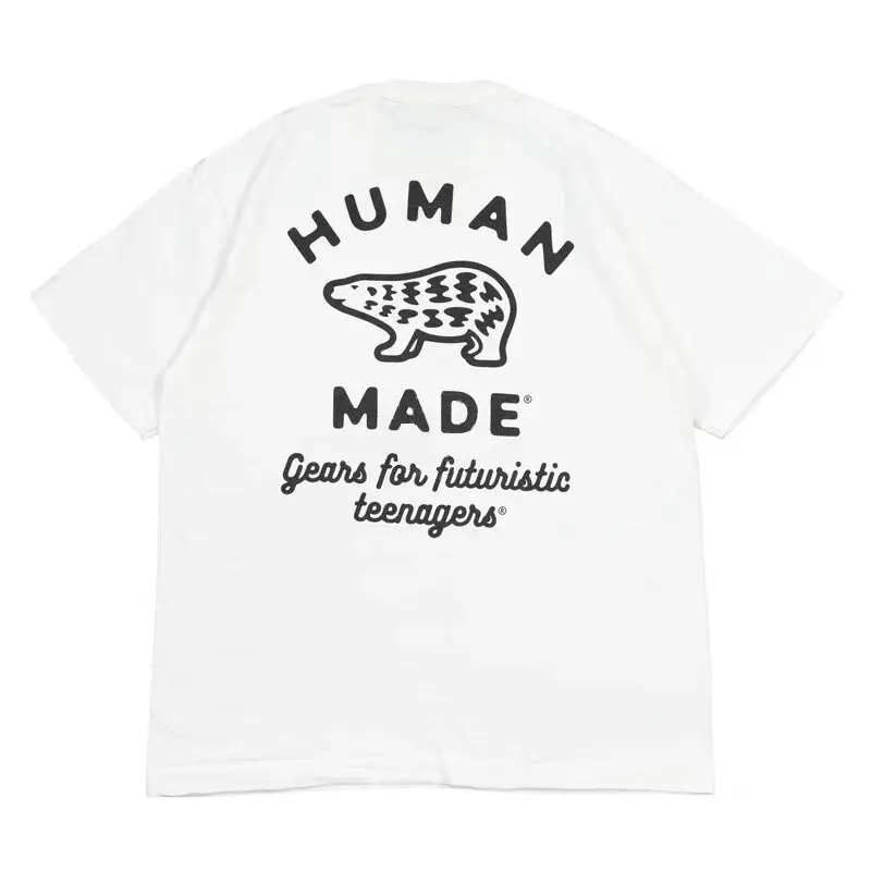 Human Made Polar Bear Print Back Graphic Tee with Heart Pocket for Lovers