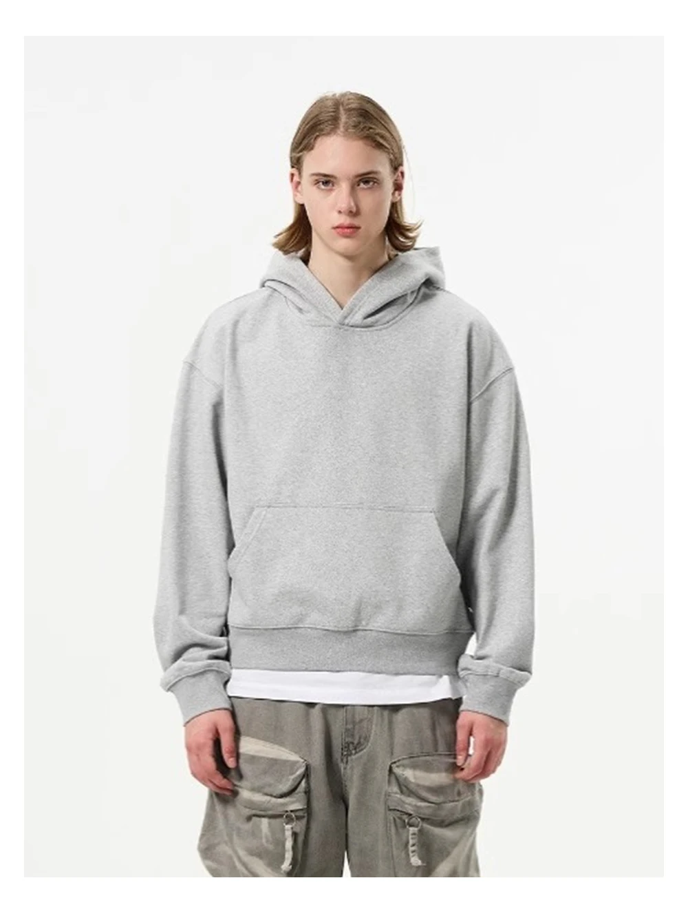 Solid Color Casual Long Sleeve Sweatshirts Mens Autumn Loose Simple Drop Shoulder Hoodies Men