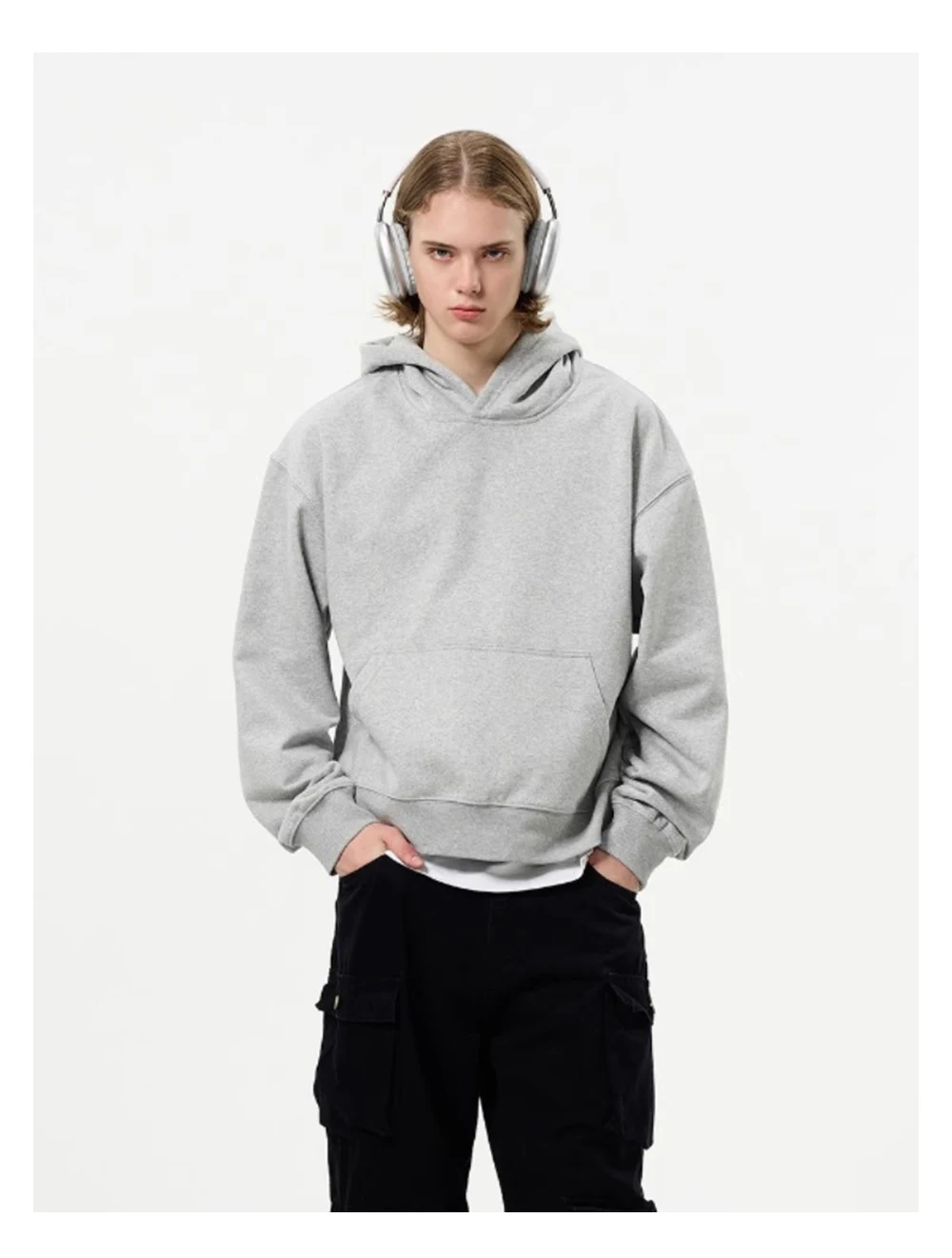 Solid Color Casual Long Sleeve Sweatshirts Mens Autumn Loose Simple Drop Shoulder Hoodies Men