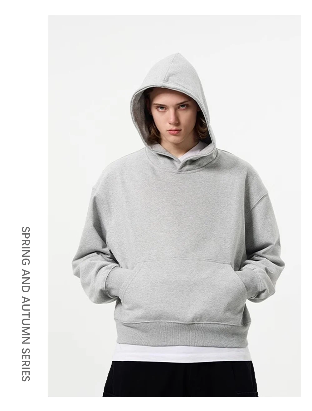 Solid Color Casual Long Sleeve Sweatshirts Mens Autumn Loose Simple Drop Shoulder Hoodies Men
