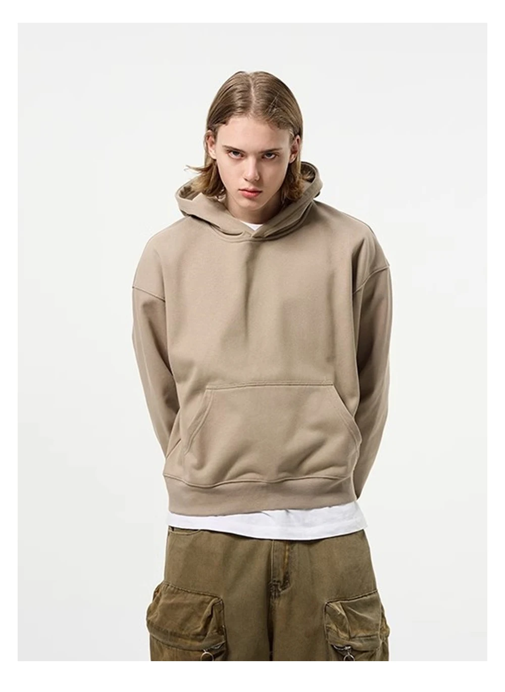 Solid Color Casual Long Sleeve Sweatshirts Mens Autumn Loose Simple Drop Shoulder Hoodies Men