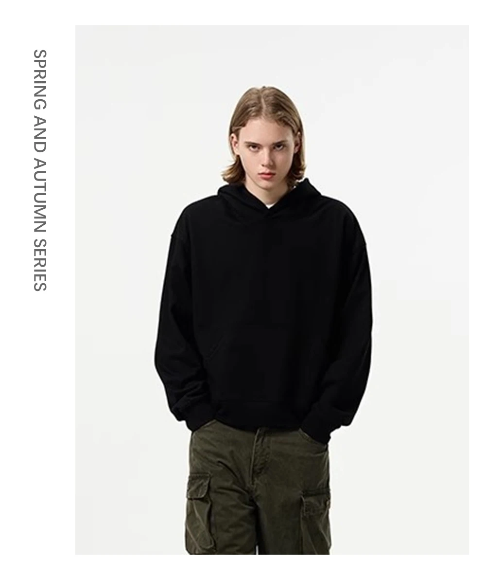 Solid Color Casual Long Sleeve Sweatshirts Mens Autumn Loose Simple Drop Shoulder Hoodies Men