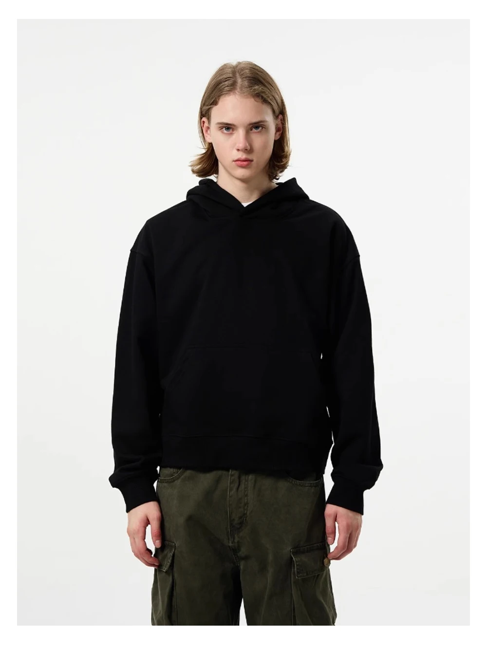 Solid Color Casual Long Sleeve Sweatshirts Mens Autumn Loose Simple Drop Shoulder Hoodies Men