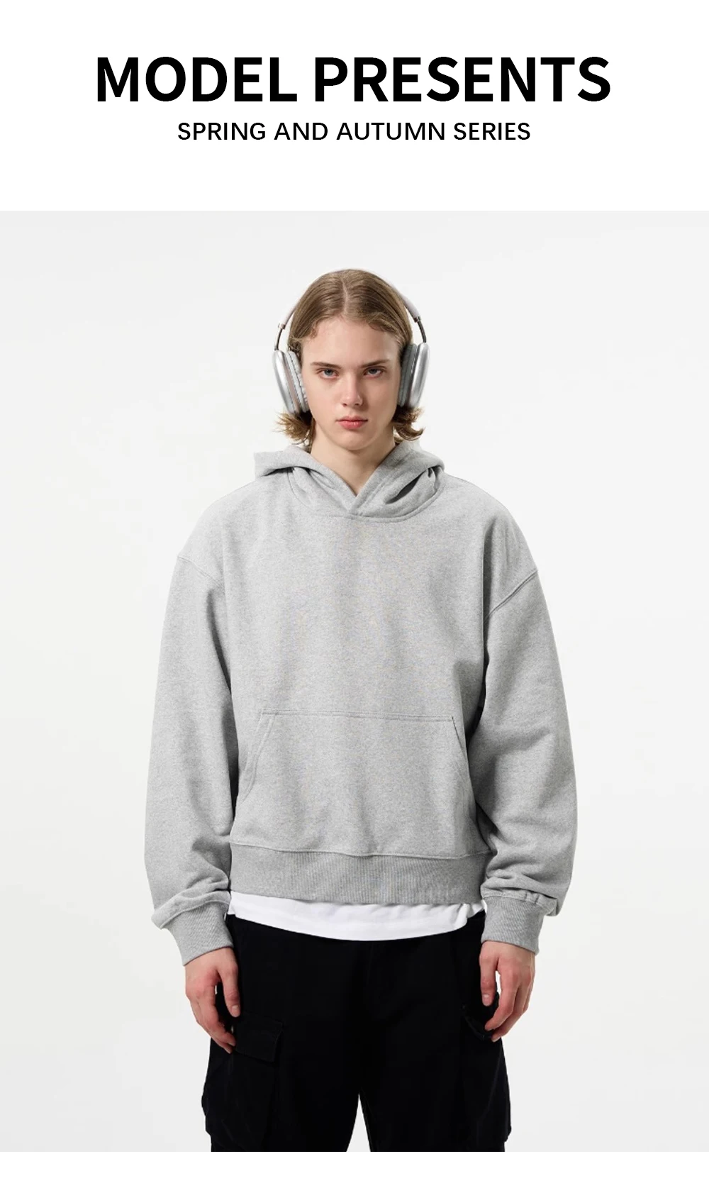 Solid Color Casual Long Sleeve Sweatshirts Mens Autumn Loose Simple Drop Shoulder Hoodies Men