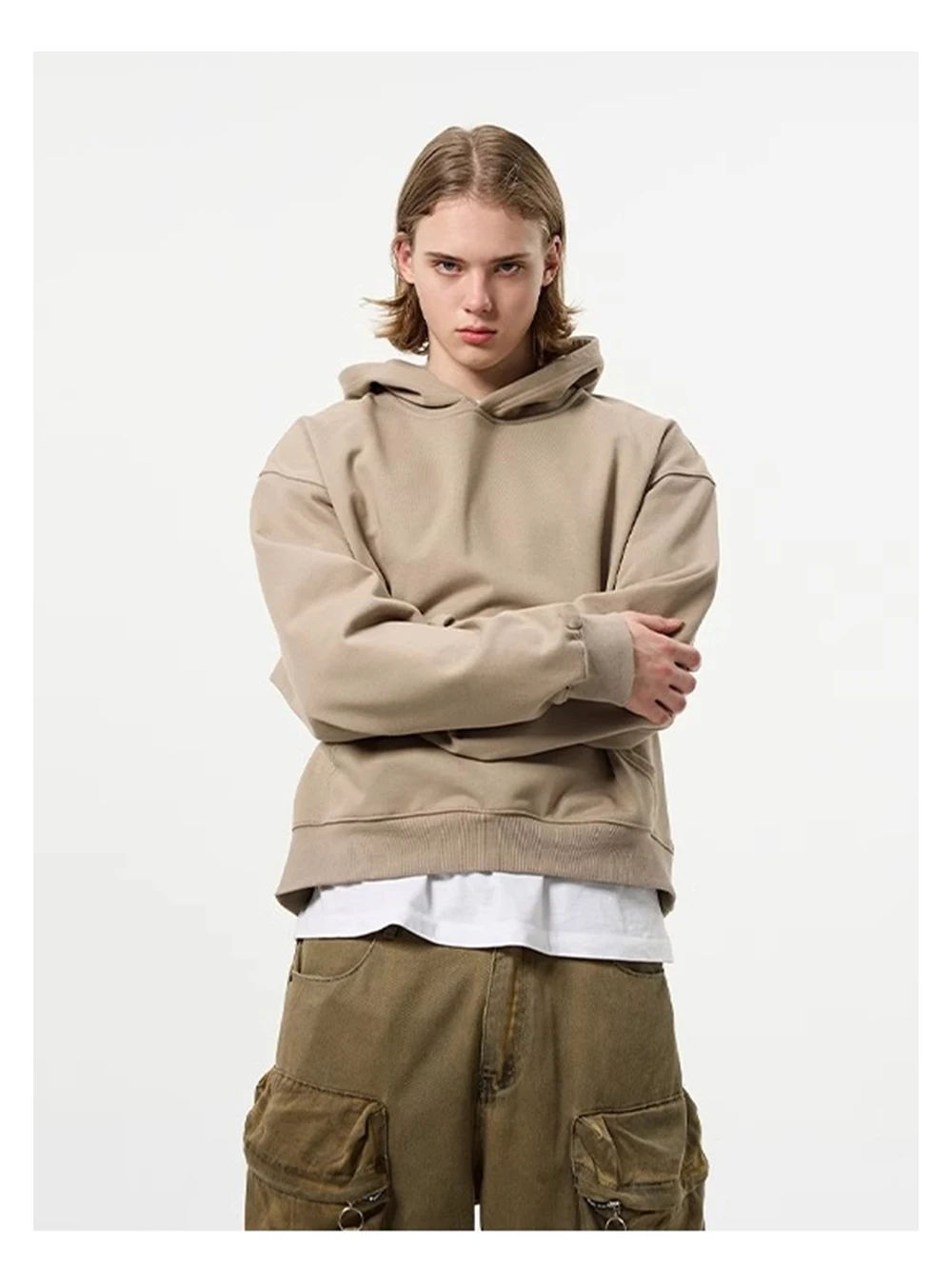 Solid Color Casual Long Sleeve Sweatshirts Mens Autumn Loose Simple Drop Shoulder Hoodies Men