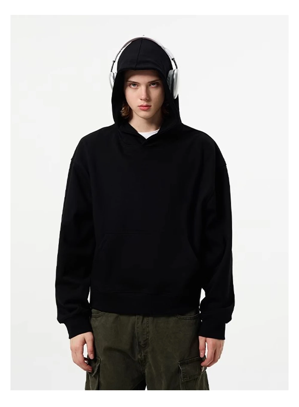 Solid Color Casual Long Sleeve Sweatshirts Mens Autumn Loose Simple Drop Shoulder Hoodies Men