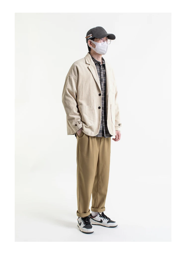 Corduroy Jacket Blazers Men Japanese Streetwear Amikaki Fashion Oversize Loose Casual Blazer Suit Coat Cityboy Jacket Clothing