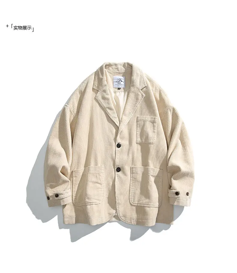 Corduroy Jacket Blazers Men Japanese Streetwear Amikaki Fashion Oversize Loose Casual Blazer Suit Coat Cityboy Jacket Clothing