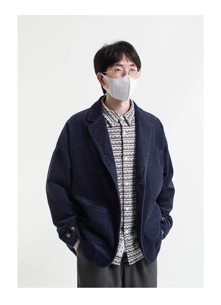 Corduroy Jacket Blazers Men Japanese Streetwear Amikaki Fashion Oversize Loose Casual Blazer Suit Coat Cityboy Jacket Clothing