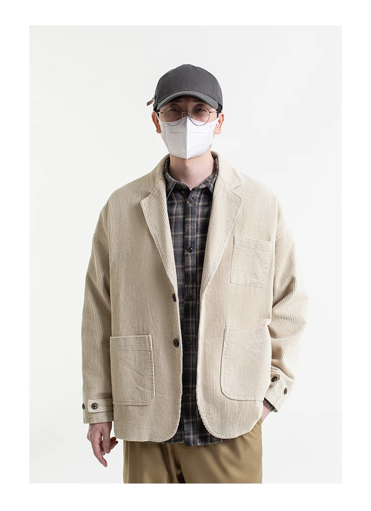 Corduroy Jacket Blazers Men Japanese Streetwear Amikaki Fashion Oversize Loose Casual Blazer Suit Coat Cityboy Jacket Clothing