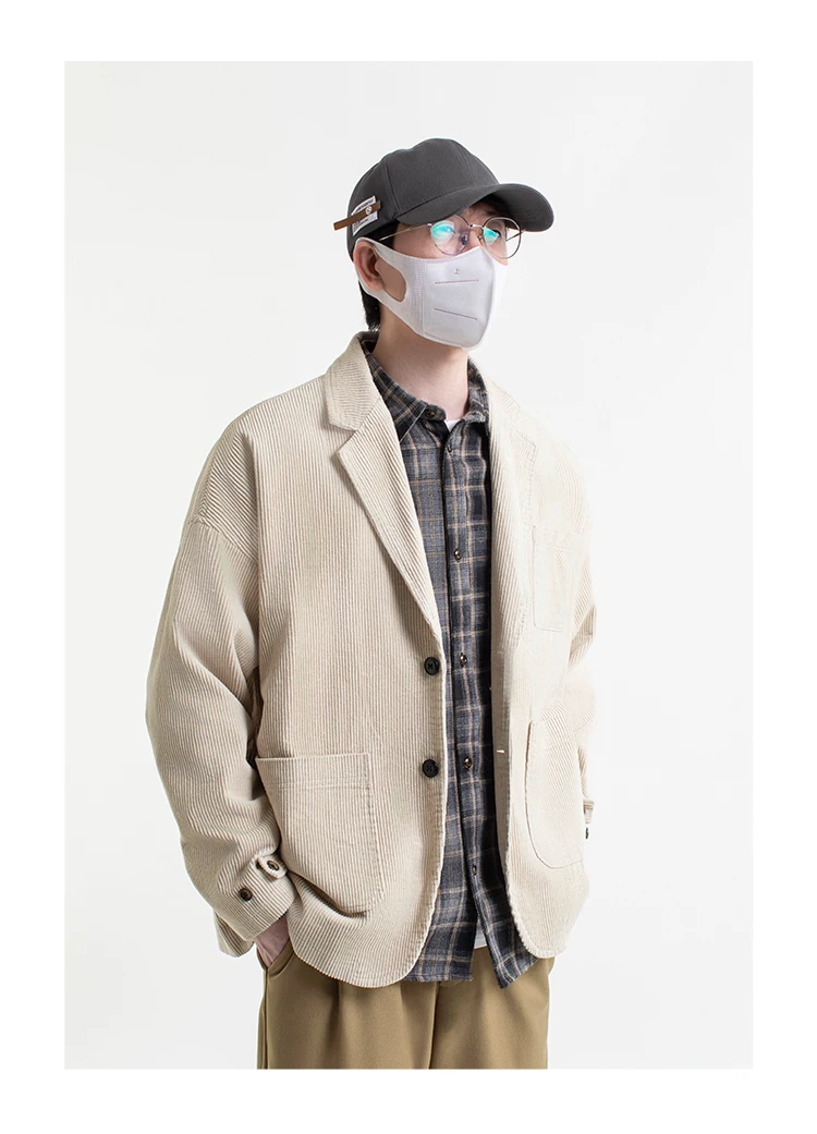 Corduroy Jacket Blazers Men Japanese Streetwear Amikaki Fashion Oversize Loose Casual Blazer Suit Coat Cityboy Jacket Clothing