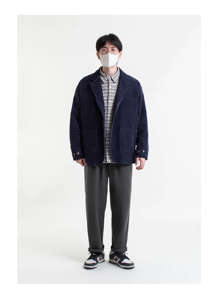 Corduroy Jacket Blazers Men Japanese Streetwear Amikaki Fashion Oversize Loose Casual Blazer Suit Coat Cityboy Jacket Clothing
