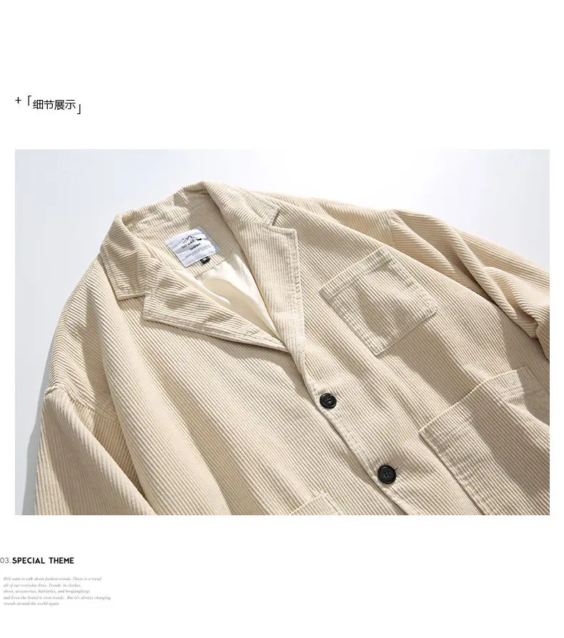 Corduroy Jacket Blazers Men Japanese Streetwear Amikaki Fashion Oversize Loose Casual Blazer Suit Coat Cityboy Jacket Clothing