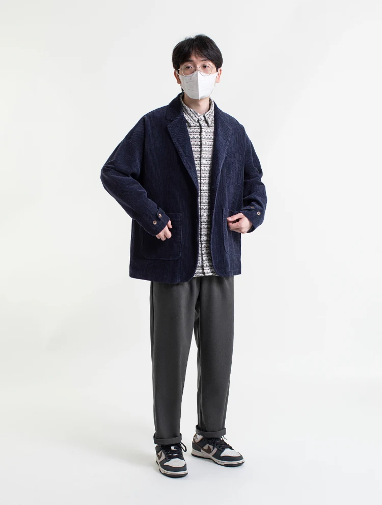 Corduroy Jacket Blazers Men Japanese Streetwear Amikaki Fashion Oversize Loose Casual Blazer Suit Coat Cityboy Jacket Clothing
