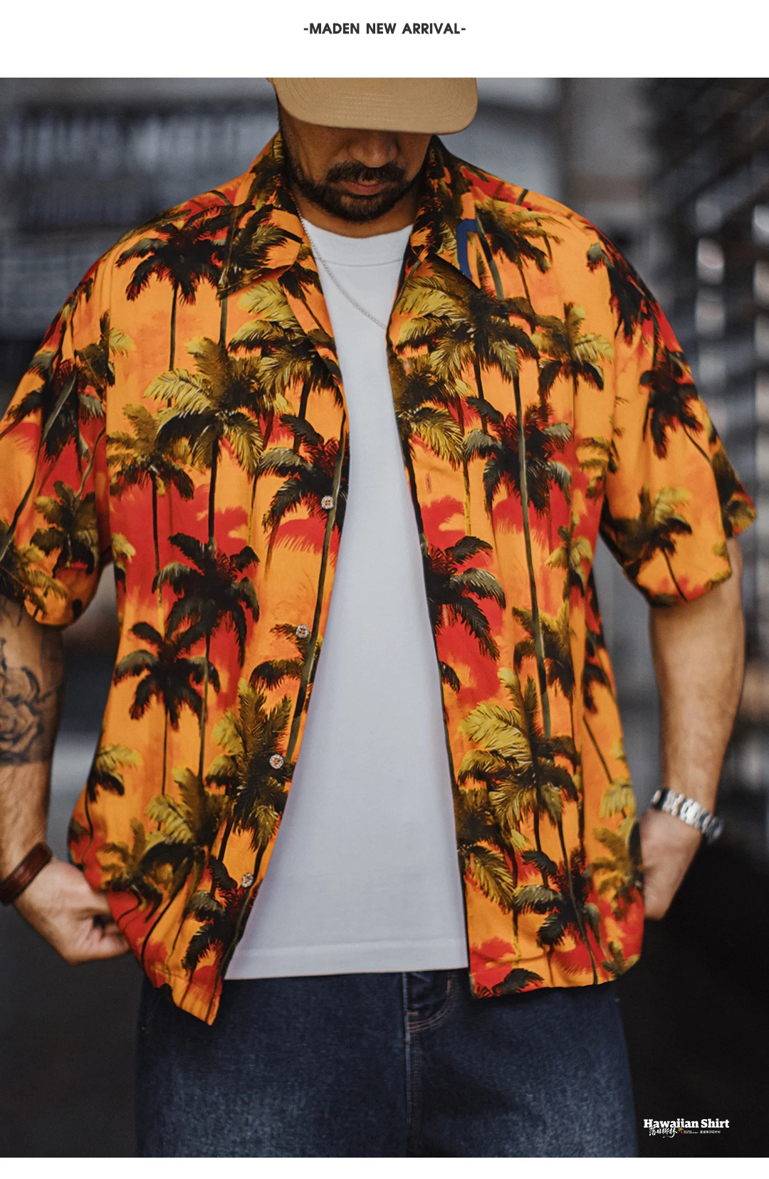 MADEN American Vintage Hawaiian Shirt Men Short Sleeve Cuban Camp Collar Tropical Floral Print Lightweight Beach Loose Vacation