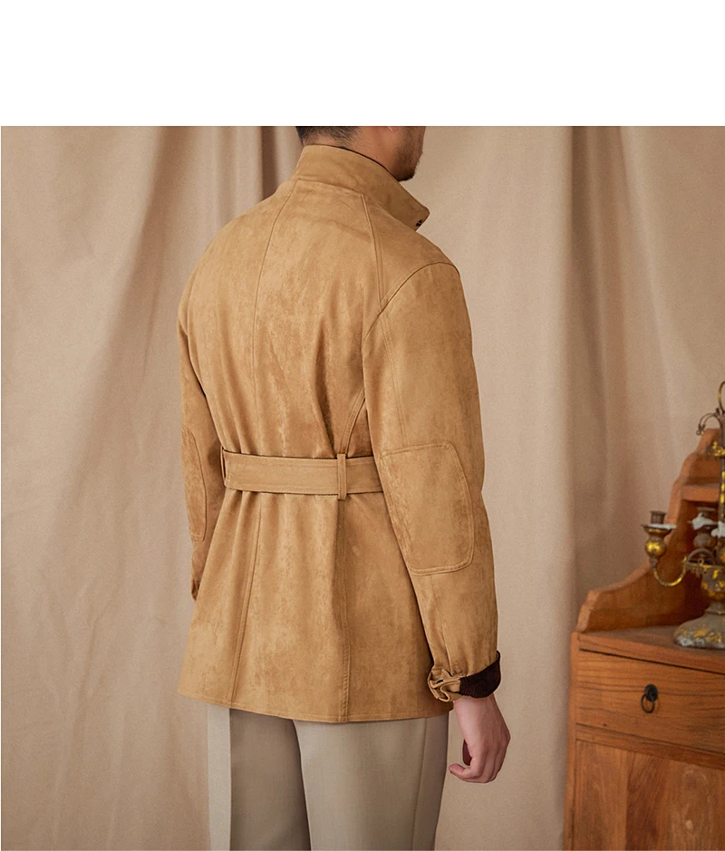 Gentry High-style Suede Hunting Jacket Belt Multi-pocket Warm Slim-fit Casual Jacket for Men