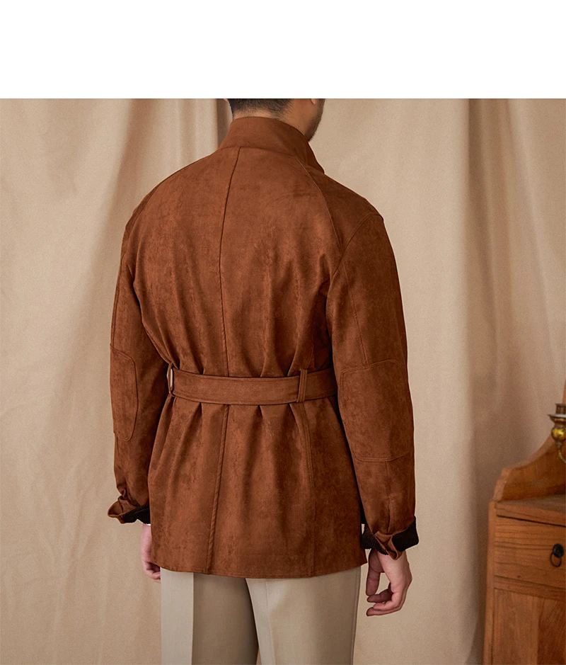 Gentry High-style Suede Hunting Jacket Belt Multi-pocket Warm Slim-fit Casual Jacket for Men