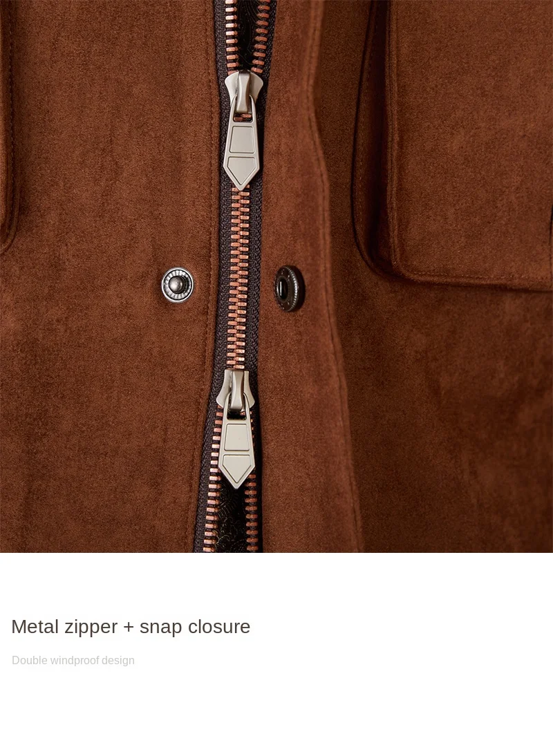 Gentry High-style Suede Hunting Jacket Belt Multi-pocket Warm Slim-fit Casual Jacket for Men