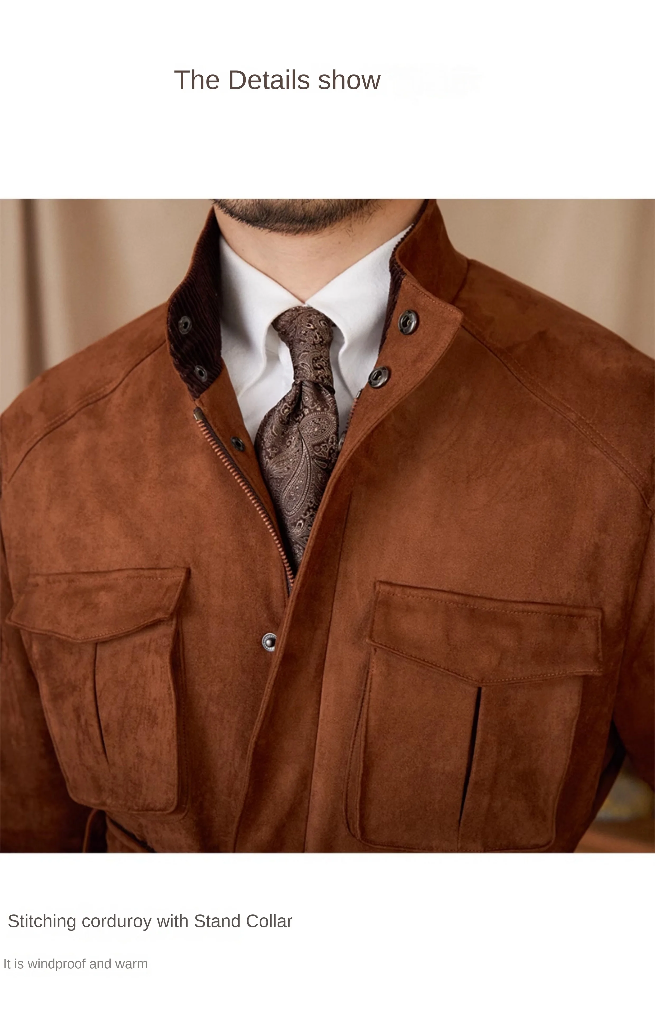 Gentry High-style Suede Hunting Jacket Belt Multi-pocket Warm Slim-fit Casual Jacket for Men