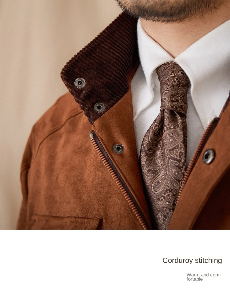 Gentry High-style Suede Hunting Jacket Belt Multi-pocket Warm Slim-fit Casual Jacket for Men