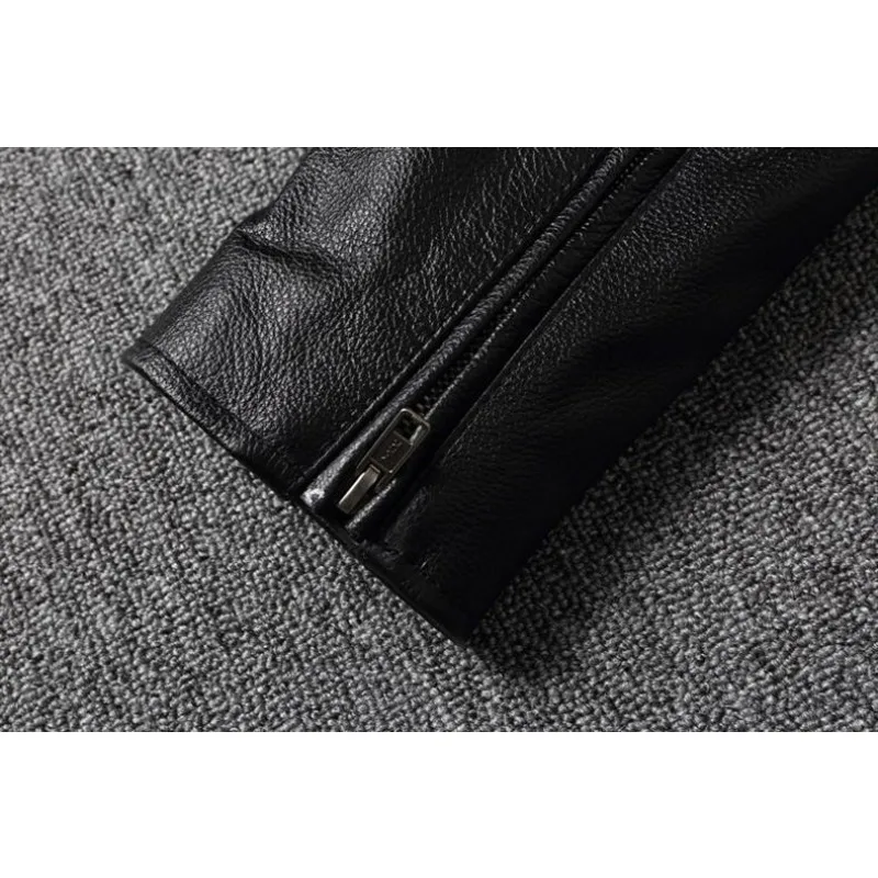 KIDWHXR Autumn Men Leather Jacket Motorcycle Retro Stand Collar Zipper Male Coat Slim Long Sleeve Windproof Man Casual Outerwear