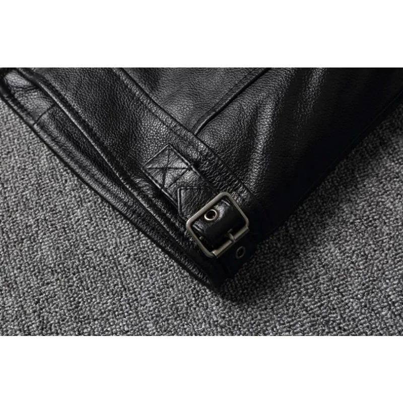 KIDWHXR Autumn Men Leather Jacket Motorcycle Retro Stand Collar Zipper Male Coat Slim Long Sleeve Windproof Man Casual Outerwear