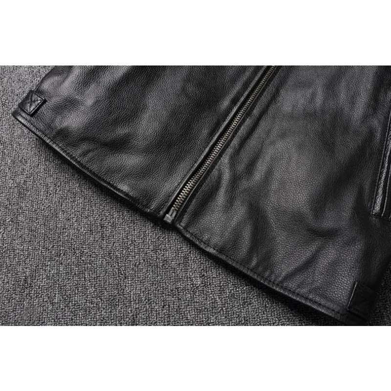 KIDWHXR Autumn Men Leather Jacket Motorcycle Retro Stand Collar Zipper Male Coat Slim Long Sleeve Windproof Man Casual Outerwear