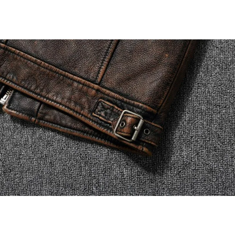 KIDWHXR Autumn Men Leather Jacket Motorcycle Retro Stand Collar Zipper Male Coat Slim Long Sleeve Windproof Man Casual Outerwear