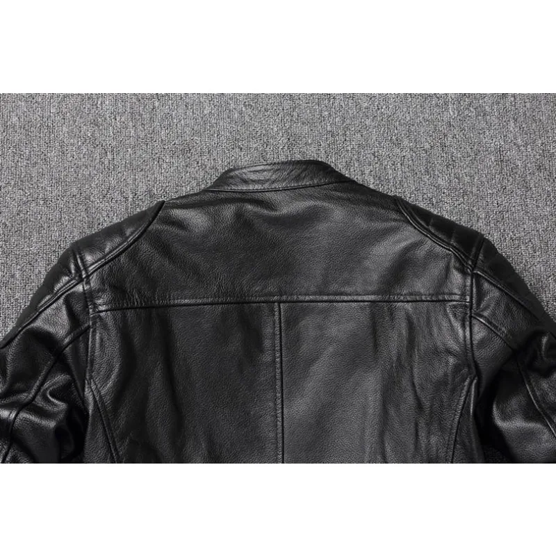 KIDWHXR Autumn Men Leather Jacket Motorcycle Retro Stand Collar Zipper Male Coat Slim Long Sleeve Windproof Man Casual Outerwear