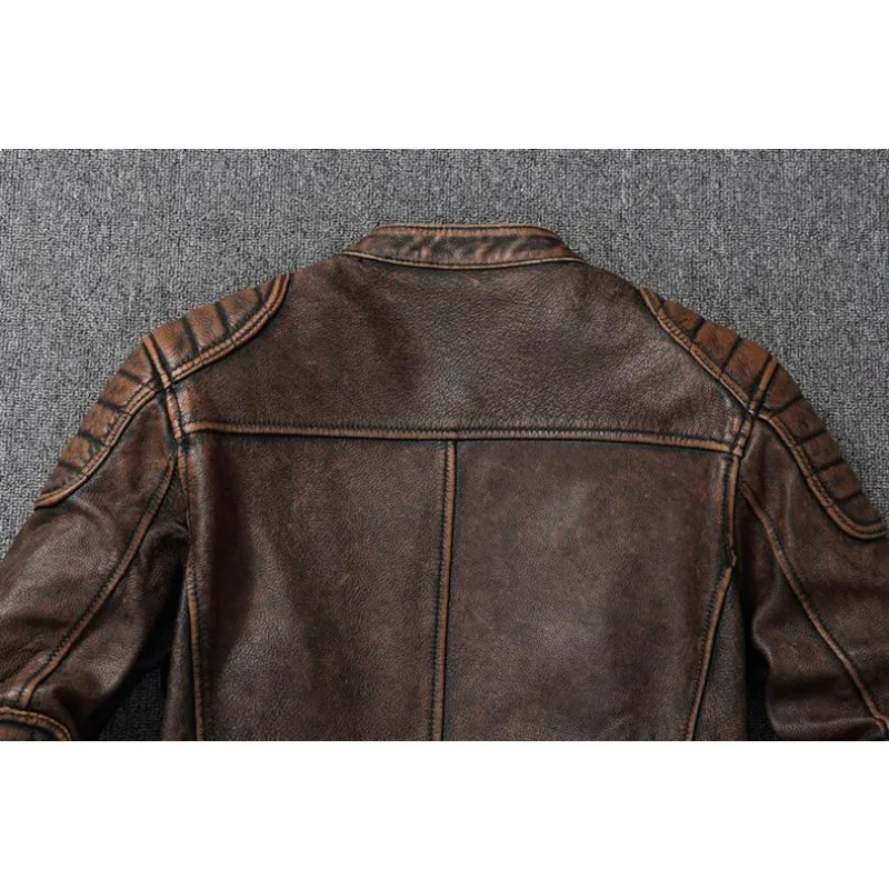 KIDWHXR Autumn Men Leather Jacket Motorcycle Retro Stand Collar Zipper Male Coat Slim Long Sleeve Windproof Man Casual Outerwear