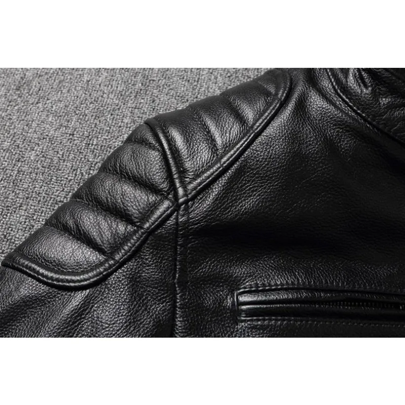 KIDWHXR Autumn Men Leather Jacket Motorcycle Retro Stand Collar Zipper Male Coat Slim Long Sleeve Windproof Man Casual Outerwear