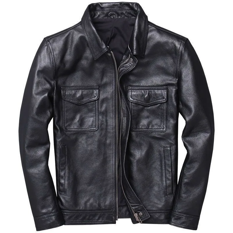 KIDWHXR Autumn Men Leather Jacket Motorcycle Retro Stand Collar Zipper Male Coat Slim Long Sleeve Windproof Man Casual Outerwear