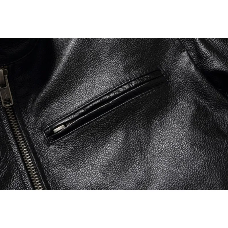KIDWHXR Autumn Men Leather Jacket Motorcycle Retro Stand Collar Zipper Male Coat Slim Long Sleeve Windproof Man Casual Outerwear