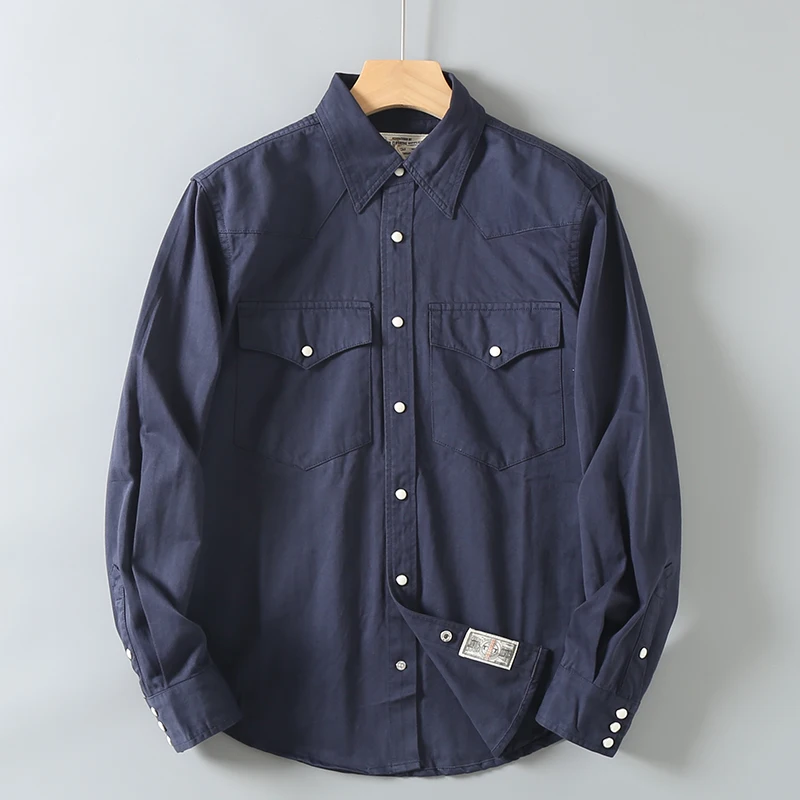 Spring And Autumn New American Retro Long-Sleeve Lapel Cargo Shirt Men's Fashion 100% Cotton Washed Double Pocket Casual Blouses