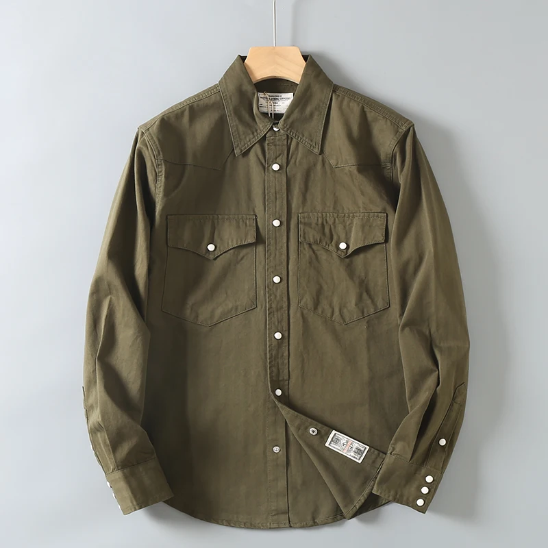 Spring And Autumn New American Retro Long-Sleeve Lapel Cargo Shirt Men's Fashion 100% Cotton Washed Double Pocket Casual Blouses