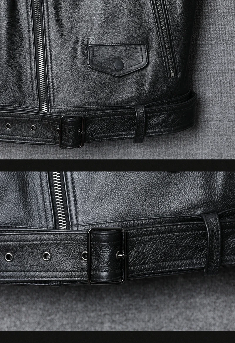 Classical Motorcycle 100% Cowhide Leather Vest Men's Oblique Zipper Genuine Leather Sleeveless Jackets Slim Motorcade Vests