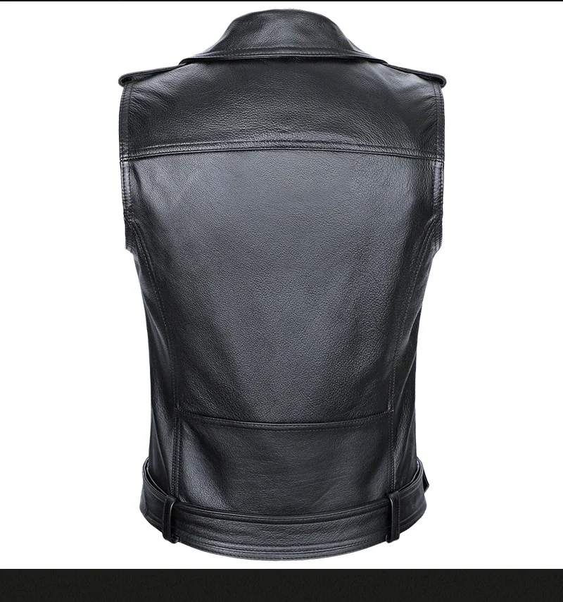Classical Motorcycle 100% Cowhide Leather Vest Men's Oblique Zipper Genuine Leather Sleeveless Jackets Slim Motorcade Vests