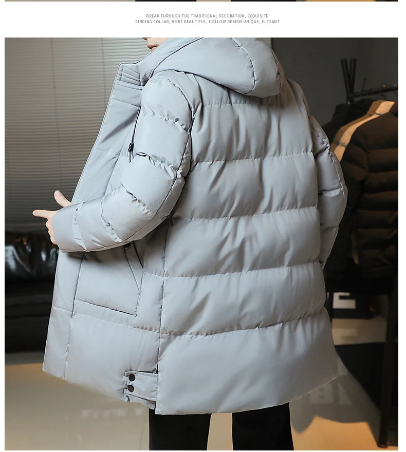 New Winter Fashion Youth Middle And Long Clothes Men'S Korean Version Popular Bread Down Cotton Thickened Warm Coat Boy